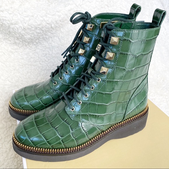 Michael Kors Croc Embossed Leather Combat Boot - Picture 12 of 16